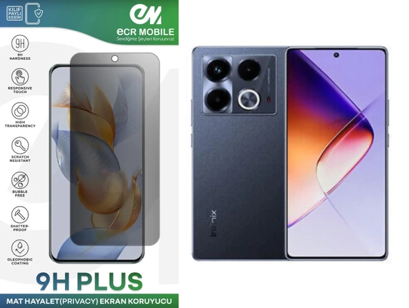 Infinix Note 40 Ekran Koruyucu Tam Uyumlu 9H Esnek Nano Kırılmayan MAT HAYALET(Privacy) ürün görseli 1