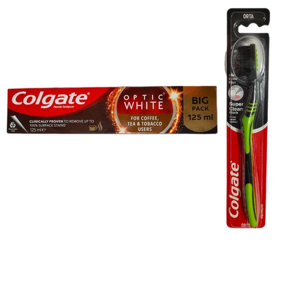 Colgate Kahve, Çay Ve Tütün Kullanıcıları Için Süper Clean Black Orta Diş Fırçası + Macun 125 Ml 1 + 1 Adet ürün görseli 1