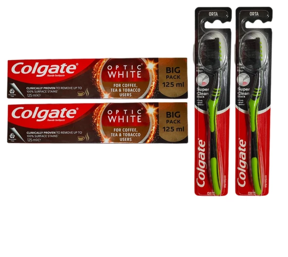 Colgate Çay Ve Tütün Kullananlar Süper Clean Black Orta Diş Fırçası + Macun 125 Ml 2 + 2 Adet ürün görseli 1