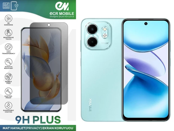 Infinix Smart 9 Ekran Koruyucu Tam Uyumlu 9H Esnek Nano Kırılmayan MAT HAYALET(Privacy) ürün görseli 1
