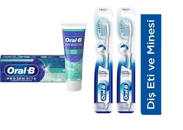 Oral-B 3d White Hafif Nane Diş Macun75 Ml Oral-B Pro Health Hassas Diş Minesi Ultra Ince Diş Fırça 1 + 2 Adet ürün görseli 1
