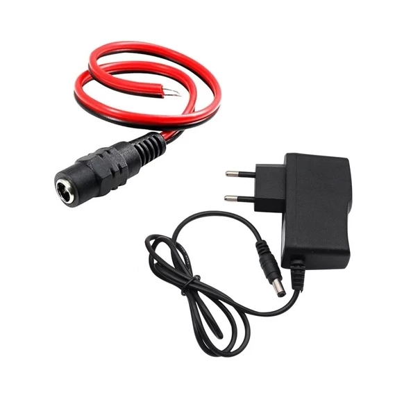 12V 1A Modem ve Arduino Uyumlu Priz Tipi Adaptör ve Güç Soketi 2.1mm DC Barrel Dişi Jack Kablosu ürün görseli 1