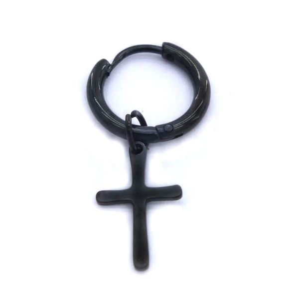 BZ 316L Çelik Unisex Siyah Tek Haç Küpe UNK-481 ürün görseli 1