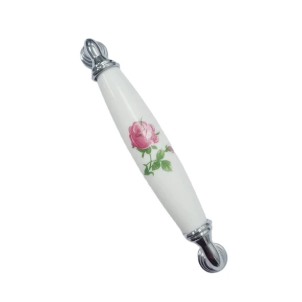 BEYAZ POLİMER KULP KROM AYAK  GÜLLÜ 128 MM / 5 ADET ürün görseli 1