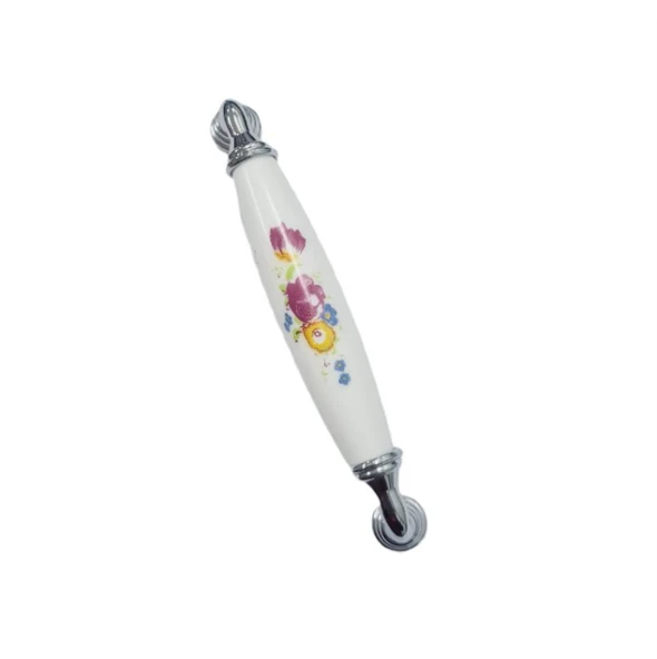 BEYAZ POLİMER KULP KROM AYAK  ÇİÇEKLİ 128 MM / 5 ADET ürün görseli 1