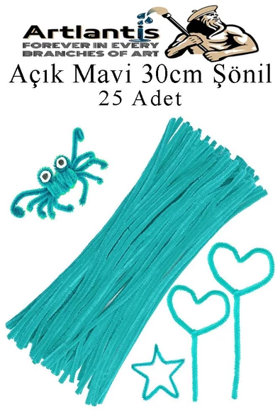 Şönil 30 cm 25 li 1 Paket Renkli Tüylü Tel Okul Öncesi Anasınıfı Kreş Hobi Eğitici Şönil Pipo Temizleyici Tüylü Tel ürün görseli 1