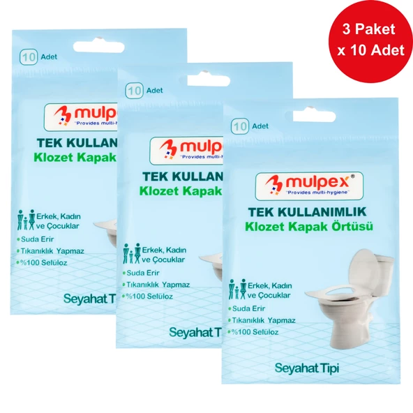 Mulpex Tek Kullanımlık Suda Çözünür Klozet Kapak Örtüsü - 3 x 10 lu Paket | Hijyenik ve Pratik Seyahat Aksesuarı ürün görseli 1