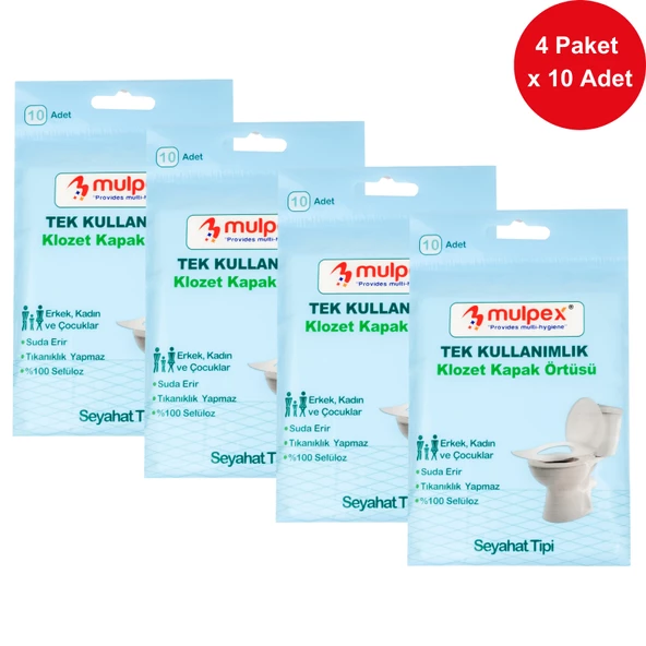 Mulpex Tek Kullanımlık Suda Çözünür Klozet Kapak Örtüsü - 4 x 10 lu Paket | Hijyenik ve Pratik Seyahat Aksesuarı ürün görseli 1