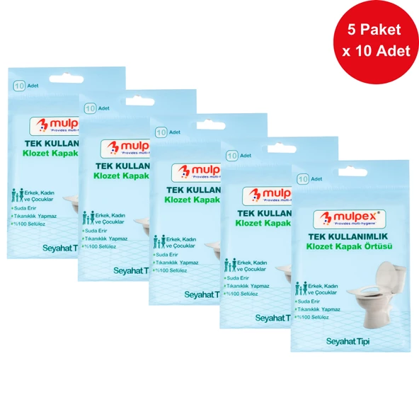 Mulpex Tek Kullanımlık Suda Çözünür Klozet Kapak Örtüsü - 5 x 10 lu Paket | Hijyenik ve Pratik Seyahat Aksesuarı ürün görseli 1