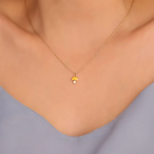 925 Ayar Minimal Mineli Mantar Gümüş  Kolye - CNE00131 - Resim 3
