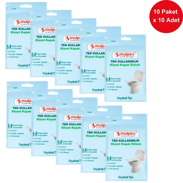 Mulpex Tek Kullanımlık Suda Çözünür Klozet Kapak Örtüsü - 10 x 10 lu Paket | Hijyenik ve Pratik Seyahat Aksesuarı ürün görseli 1