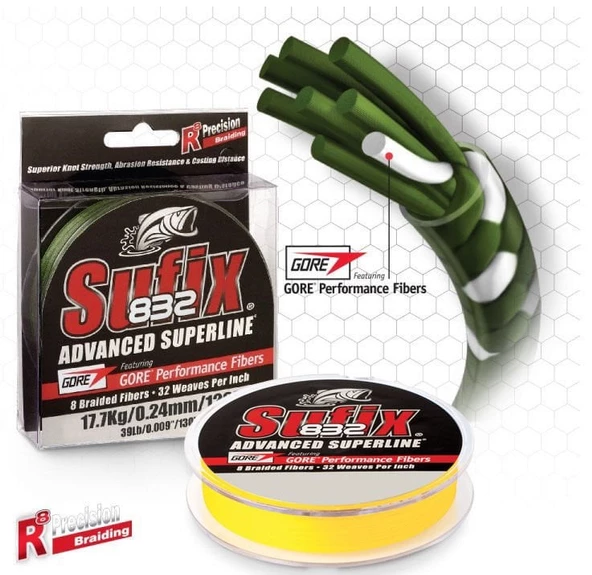 Sufix 832 Advanced 0.18 mm 120m Hi-Vis Yellow 8 Kat İp Misina 12kg Çeker ürün görseli 1