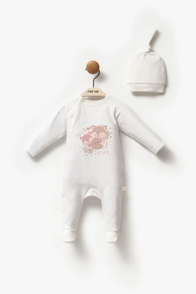 MOİ NOİ Unisex Yenidoğan Bebek Şapkalı Tulum 2 li ürün görseli 1