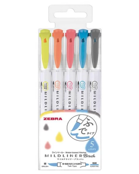 Zebra Mildliner Çift Taraflı Fırça Uçlu İşaretleme Kalemi 5li ürün görseli 1