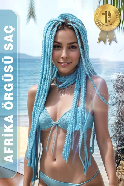 Afrika Örgüsü Rasta Ve Box Braid İçin Fiber Sentetik Saç - Açık Mavi ürün görseli 1