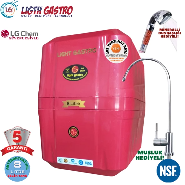 LİGHT GASTRO KIRMIZI 8 LİTRE 7 FİLTRE 14 AŞAMA SU ARITMA CİHAZI ürün görseli 1