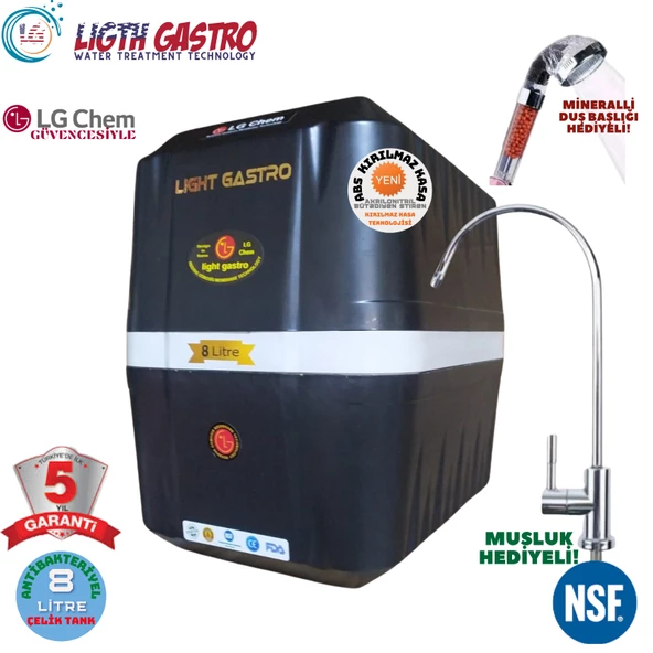LİGHT GASTRO SİYAH BEYAZ 8 LİTRE 7 FİLTRE 14 AŞAMA SU ARITMA CİHAZI ürün görseli 1