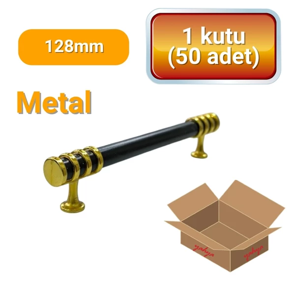 50 Adet Halka Boru Altın Siyah Metal Mobilya Kulpu 128mm ürün görseli 1