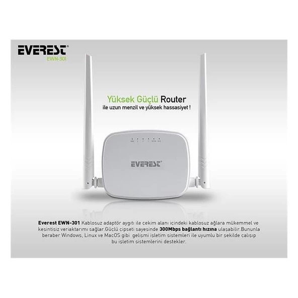 Everest Ewr-301 300Mbps Ap+Repeater (Çift Anten) ürün görseli 1