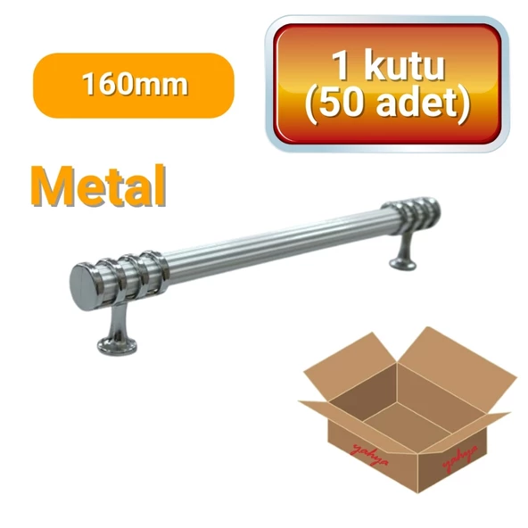 50 Adet Halka Boru Çizgili Kroma Beyaz Metal Mobilya Kulpu Seti 160mm ürün görseli 1