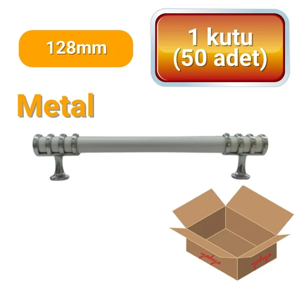 50 Adet Halka Boru Kroma Beyaz Metal Mobilya Kulpu 128mm ürün görseli 1