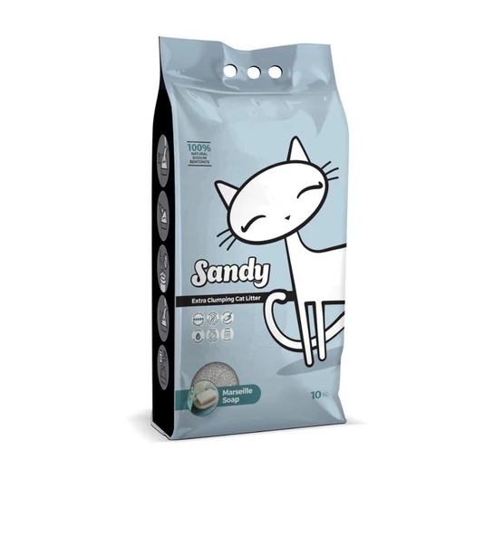 Sandy Marsilya Sabunu Ekstra Topaklanan Sodyum Bentonit Kedi Kumu 10 Kg ürün görseli 1