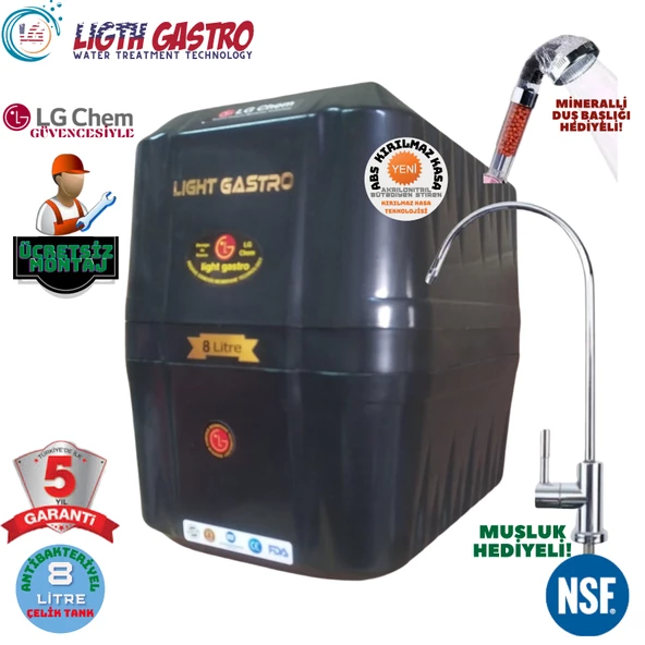 LİGHT GASTRO SİYAH MONTAJ DAHİL 8 LİTRE 7 FİLTRE 14 AŞAMA SU ARITMA CİHAZI ürün görseli 1