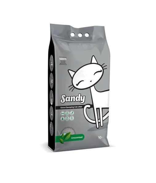 Sandy Parfümsüz Ekstra Topaklanan Sodyum Bentonit Kedi Kumu 10 Kg ürün görseli 1