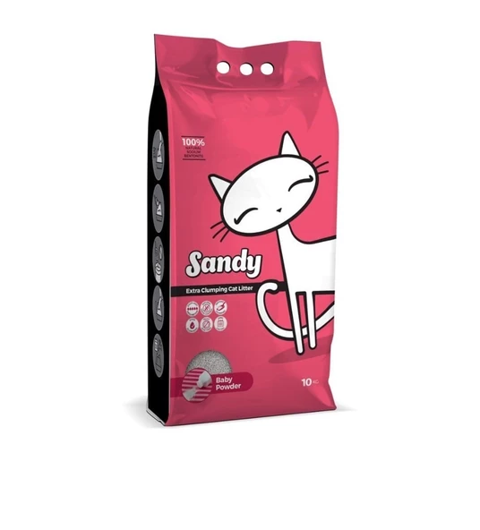 Sandy Bebek Pudrası Ekstra Topaklanan Sodyum Bentonit Kedi Kumu 10 kg ürün görseli 1