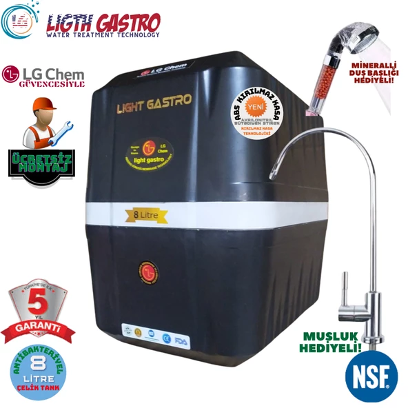 LİGHT GASTRO SİYAH BEYAZ MONTAJ DAHİL 8 LİTRE 7 FİLTRE 14 AŞAMA SU ARITMA CİHAZI ürün görseli 1