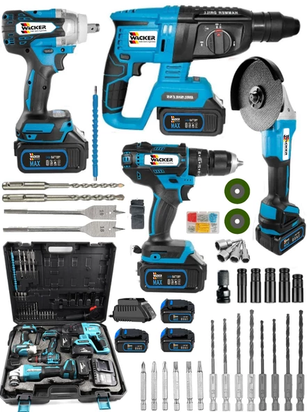 Wacker Pro Germany Allians 4 Lü Set Akülü Taşıma Çantalı Şarjlı Matkap + Kırıcı Delici + Somun Sıkma + Taşlama ürün görseli 1