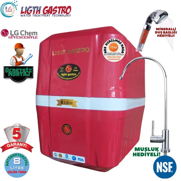LİGHT GASTRO KIRMIZI BEYAZ MONTAJ DAHİL 8 LİTRE 7 FİLTRE 14 AŞAMA SU ARITMA CİHAZI ürün görseli 1