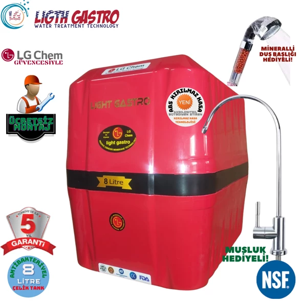 LİGHT GASTRO KIRMIZI SİYAH MONTAJ DAHİL 8 LİTRE 7 FİLTRE 14 AŞAMA SU ARITMA CİHAZI ürün görseli 1
