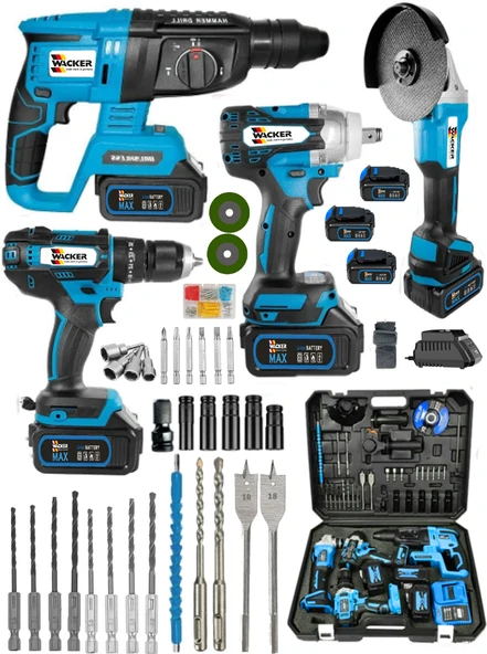 Wacker Pro Germany Wellcood 4 Lü Set Şarjlı 3 Akülü  Somun Sıkma + Kırıcı Delici + Şarjlı Matkap + Taşlama ürün görseli 1