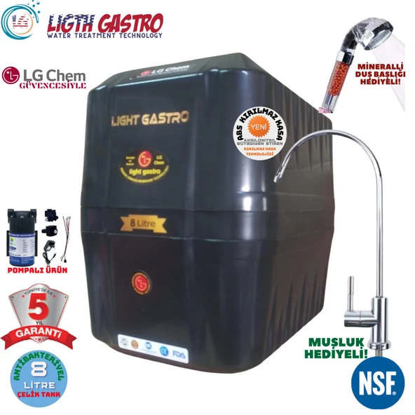 LİGHT GASTRO SİYAH POMPALI 8 LİTRE 5 FİLTRE 10 AŞAMA SU ARITMA CİHAZI ürün görseli 1