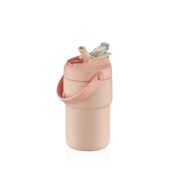 Shotay Askılı Mug Çelik Bardak 450Ml Pastel Pembe - Resim 3