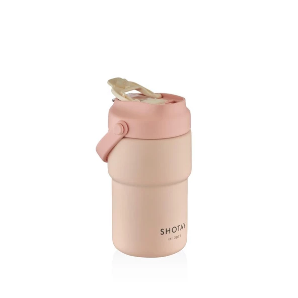Shotay Askılı Mug Çelik Bardak 450Ml Pastel Pembe - Resim 2