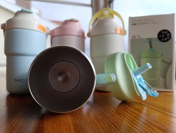 Shotay Askılı Mug Çelik Bardak 450Ml Pastel Pembe - Resim 8