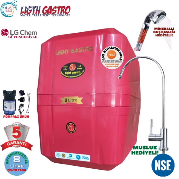 LİGHT GASTRO KIRMIZI POMPALI 8 LİTRE 5 FİLTRE 10 AŞAMA SU ARITMA CİHAZI ürün görseli 1