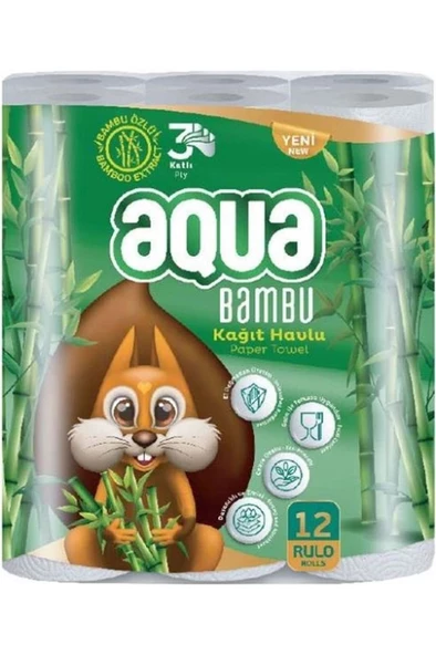 Aqua Bambu Kağıt Havlu 3 Katlı 12 Li Paket Bambu ürün görseli 1