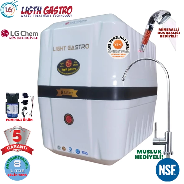 LİGHT GASTRO BEYAZ SİYAH POMPALI 8 LİTRE 5 FİLTRE 10 AŞAMA SU ARITMA CİHAZI ürün görseli 1