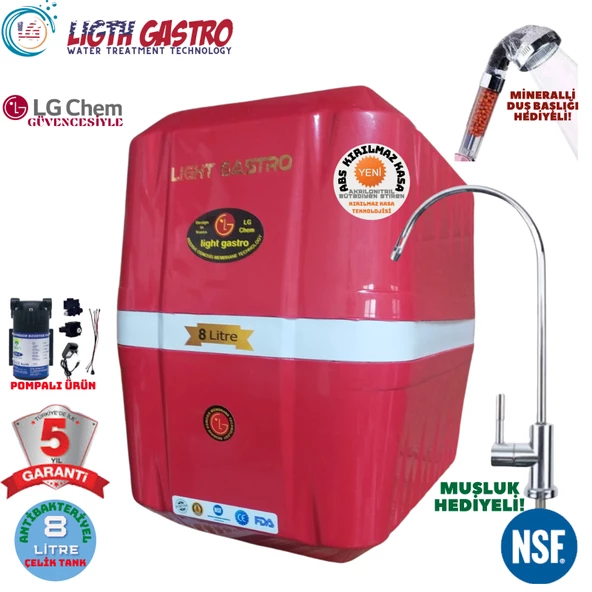 LİGHT GASTRO KIRMIZI BEYAZ POMPALI 8 LİTRE 5 FİLTRE 10 AŞAMA SU ARITMA CİHAZI ürün görseli 1