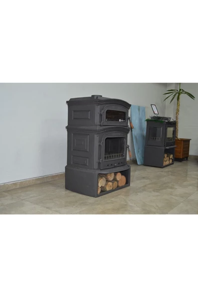 flamestove  Altara Premium FS-033 Ykst Tek Camlı Kuzineli Odunluklu Yan Kapaklı Döküm Soba ürün görseli 1