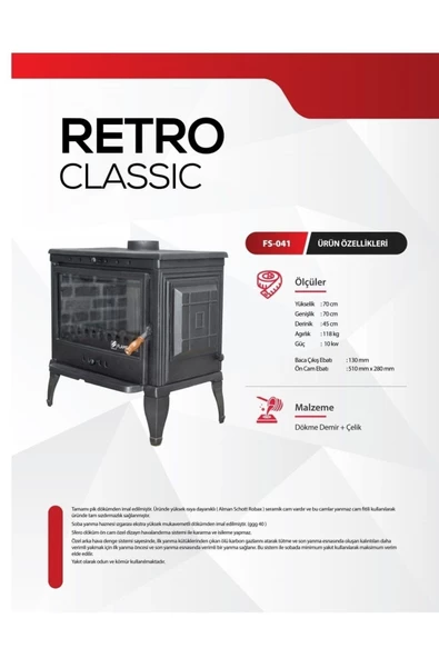 flamestove  Retro Clasic Döküm Soba Fs041 - Resim 8