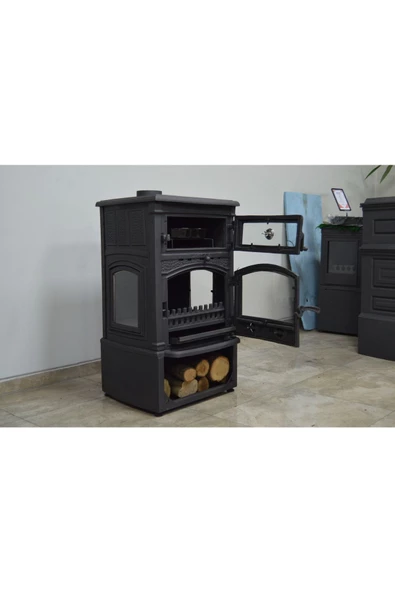 flamestove  Sirius Maxi-yk Style 3 Camlı Kuzineli Yan Kapaklı Odunluklu Döküm Soba ürün görseli 1