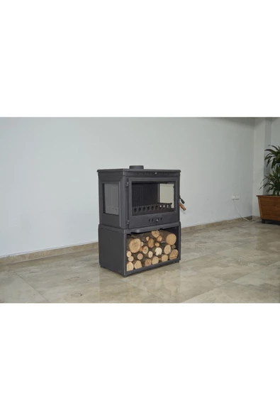 flamestove  Retro Lüx Yk Style 3 Camlı Yan Kapaklı Odunluklu Şömine Döküm Soba ürün görseli 1