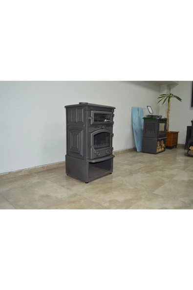 flamestove  Sirius Mega -yk Style Tek Camlı Yan Kapaklı Kuzineli Odunluklu Döküm Soba ürün görseli 1
