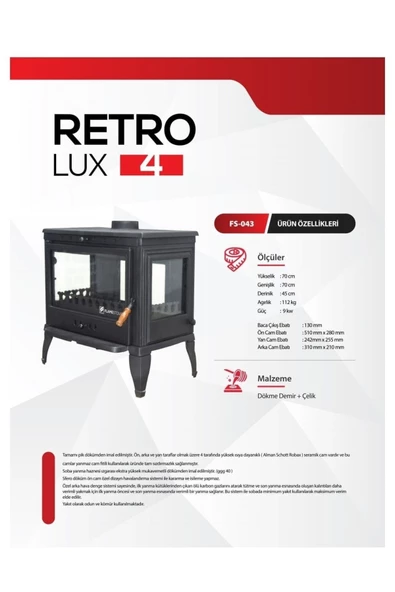 flamestove  Retro 4 Lüxdöküm Soba Fs043 - Resim 8