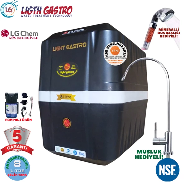 LİGHT GASTRO SİYAH BEYAZ POMPALI 8 LİTRE 5 FİLTRE 10  AŞAMA SU ARITMA CİHAZI ürün görseli 1