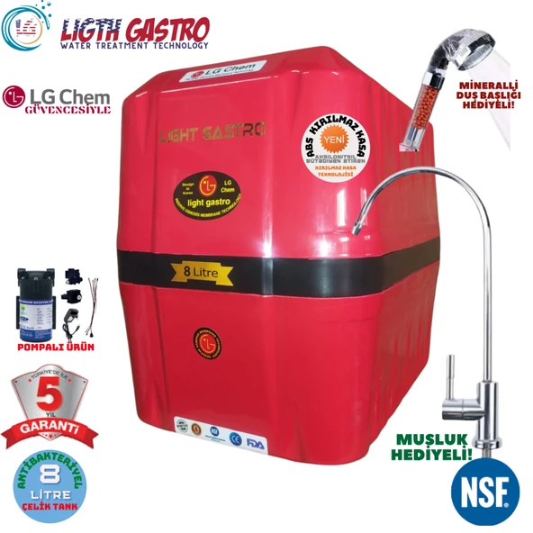 LİGHT GASTRO KIRMIZI SİYAH POMPALI 8 LİTRE 5 FİLTRE 10 AŞAMA SU ARITMA CİHAZI ürün görseli 1
